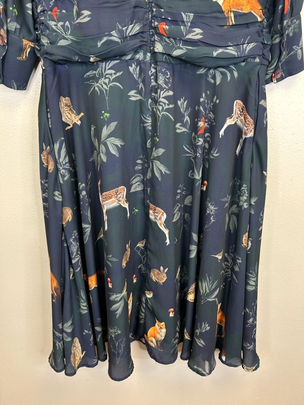 Cottagecore Forest Fairy Woodland Animal Nature Midi Dress Size M 3/4 Sleeves - Picture 9 of 11